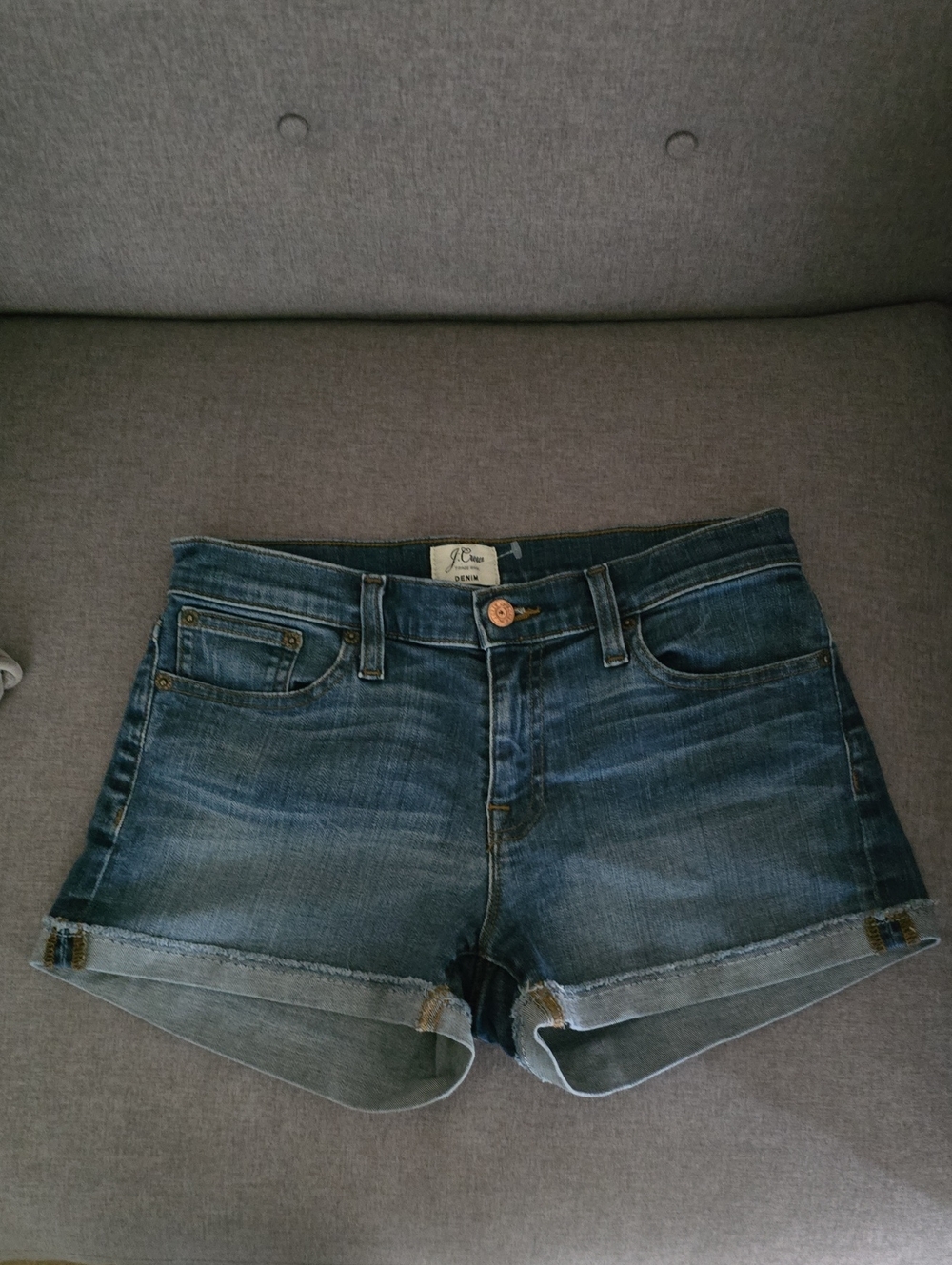 J. Crew Shorts Women's Size 4 Blue Washed Denim Jean Short Rolled Frayed Hem